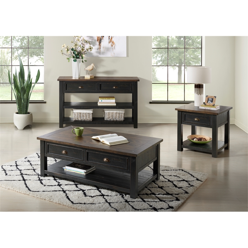 Bowery Hill Contemporary Wood 2 Drawer Sofa Console Table Black and Brown