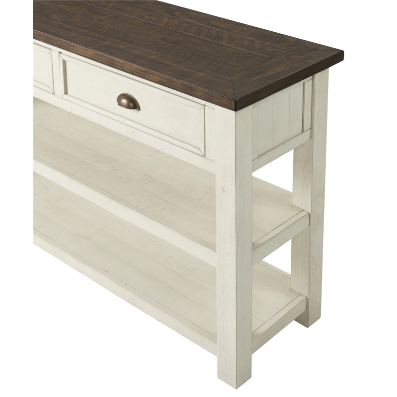 Bowery Hill Farmhouse 2 Drawer Sofa Console Table Cream White and Brown