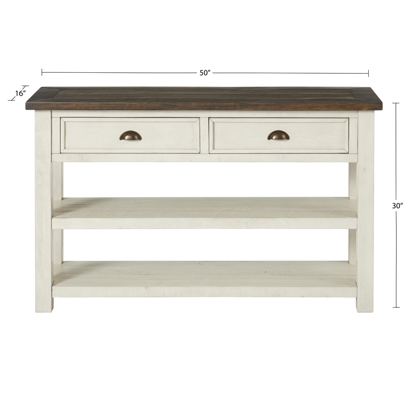 Bowery Hill Farmhouse 2 Drawer Sofa Console Table Cream White and Brown