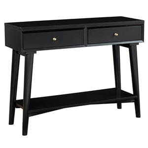 Bowery Hill Mahogany Black Console Table Rectangular Felt-Lined Drawers 42&quot Unassembled