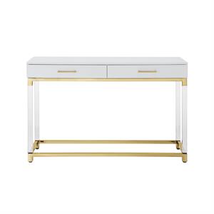Bowery Hill Contemporary Metal Console Table with Acrylic Legs in White/Gold