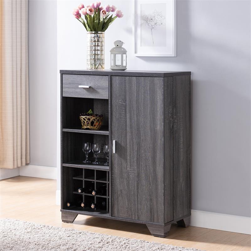 Bowery Hill Modern Wood 12-Bottle Buffet in Dark Gray