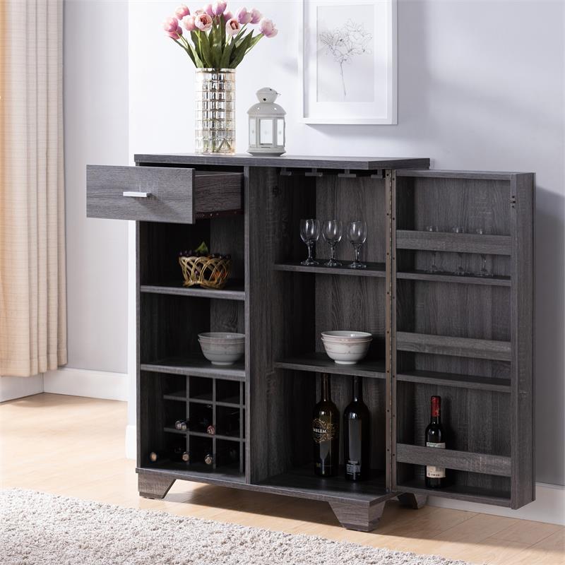 Bowery Hill Modern Wood 12-Bottle Buffet in Dark Gray