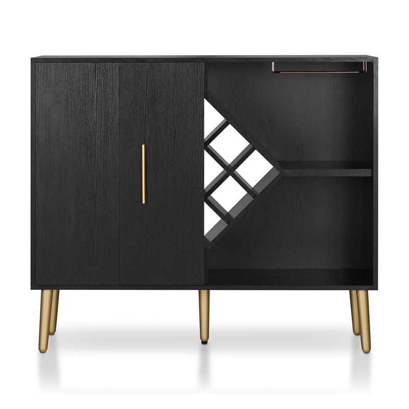 Bowery Hill Contemporary Wood Multi-Storage Buffet in Black/Gold