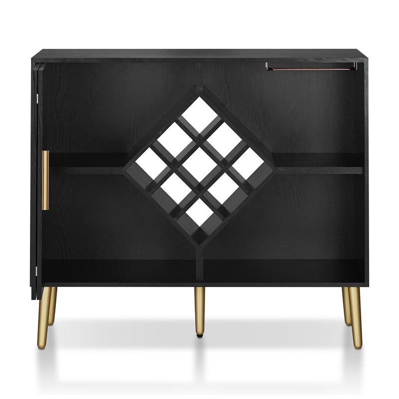 Bowery Hill Contemporary Wood Multi-Storage Buffet in Black/Gold
