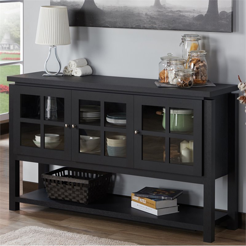 Bowery Hill Contemporary Wood Multi-Storage Buffet in Black