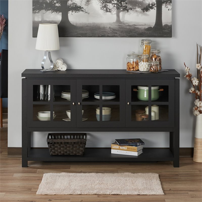 Bowery Hill Contemporary Wood Multi-Storage Buffet in Black
