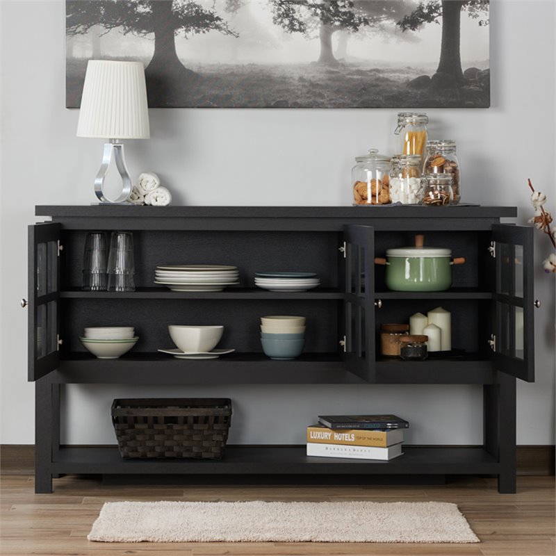 Bowery Hill Contemporary Wood Multi-Storage Buffet in Black