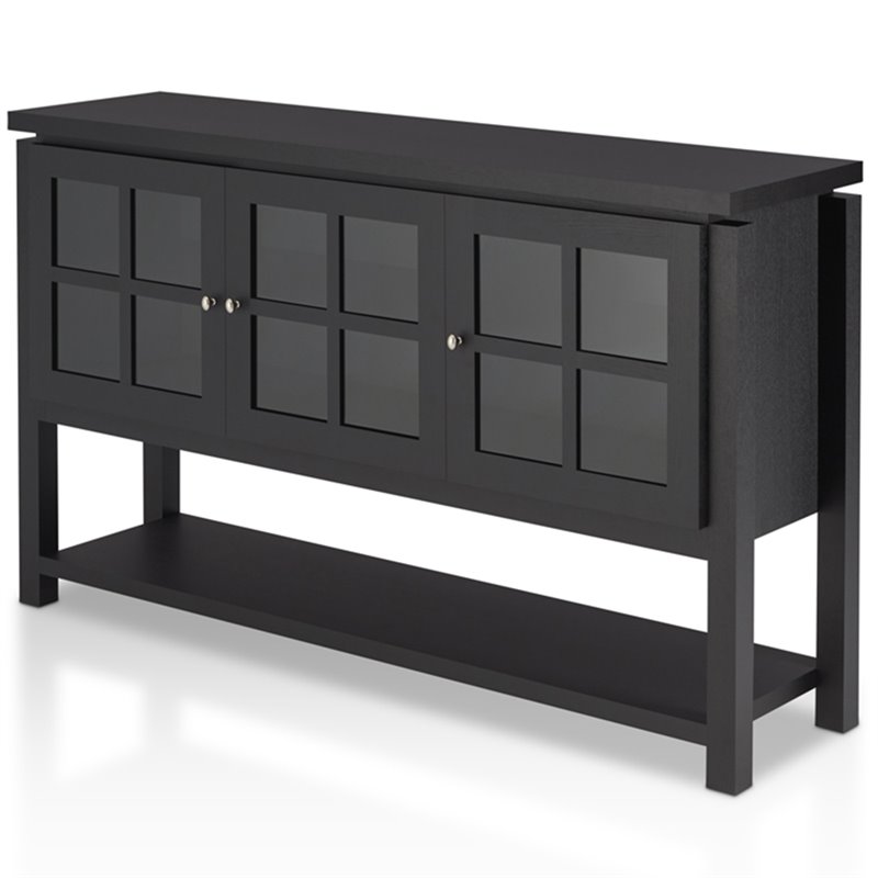 Bowery Hill Contemporary Wood Multi-Storage Buffet in Black
