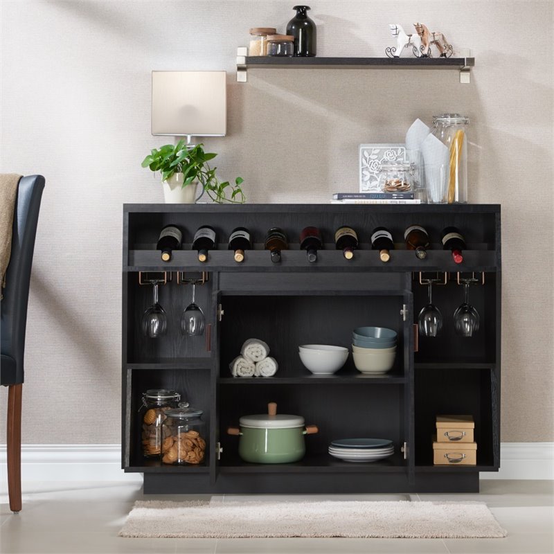 Bowery Hill Modern Wood Multi-Storage Buffet Cabinet in Black