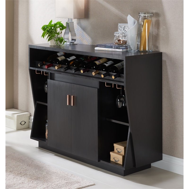 Bowery Hill Modern Wood Multi-Storage Buffet Cabinet in Black