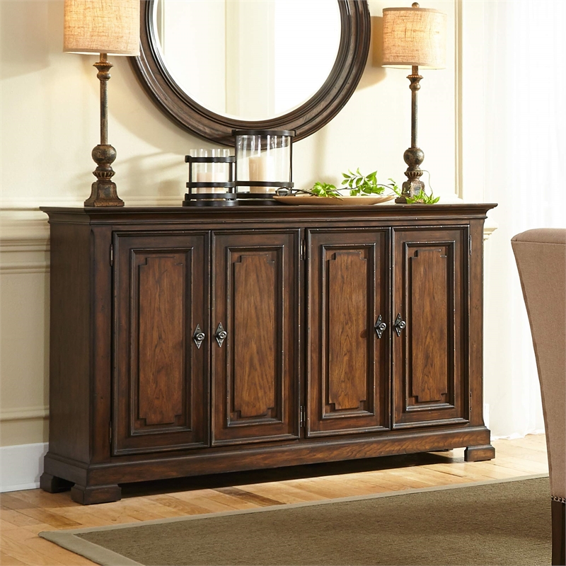 Bowery Hill Mid-Century Four Door Buffet with Light Distressing