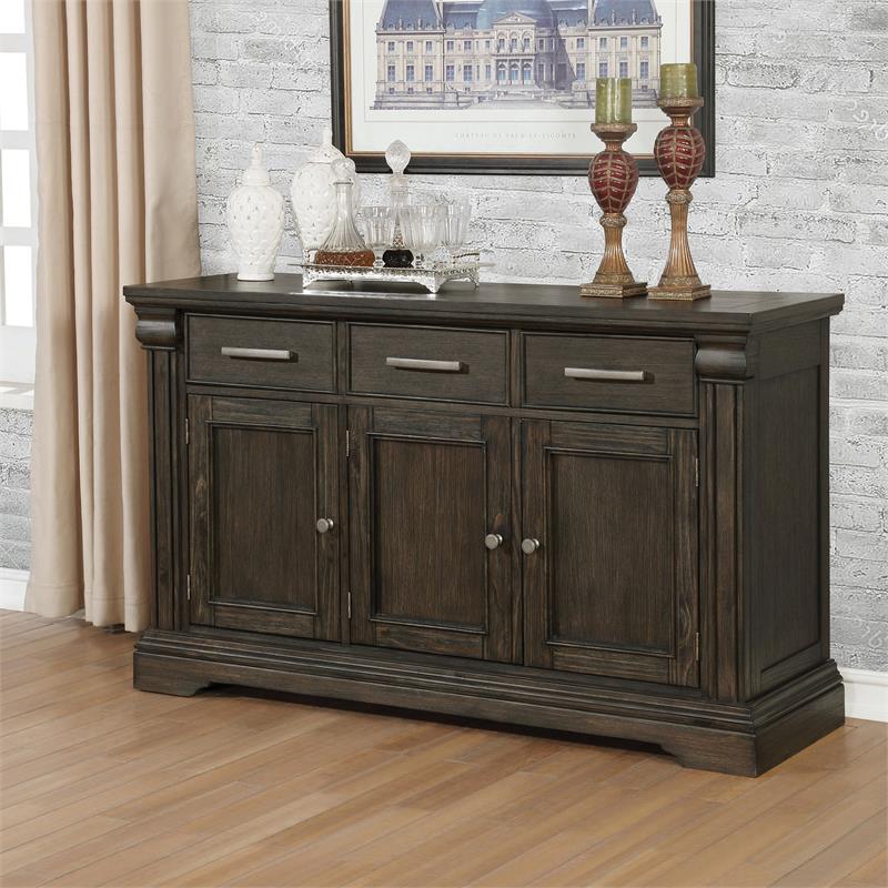 Bowery Hill Transitional Solid Wood 3-Drawer Buffet in Espresso