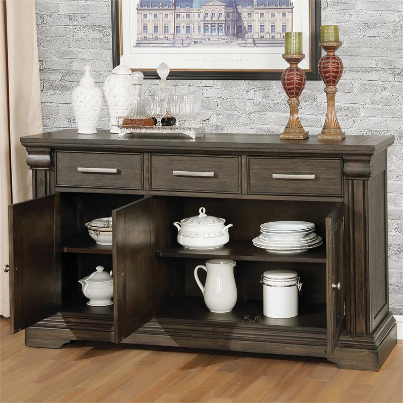 Bowery Hill Transitional Solid Wood 3-Drawer Buffet in Espresso