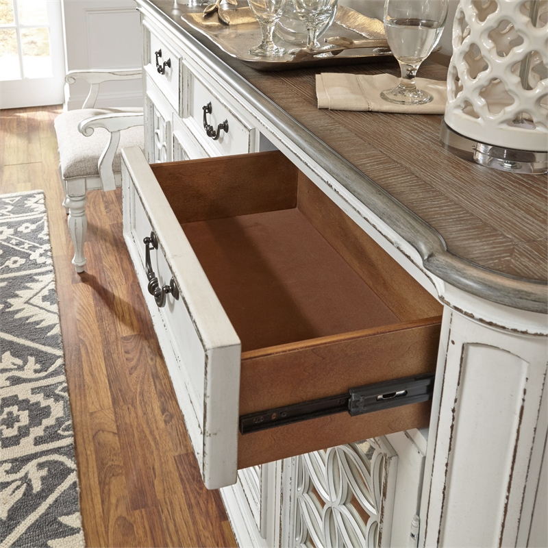Bowery Hill Wood Antique White Buffet Rectangular Unassembled