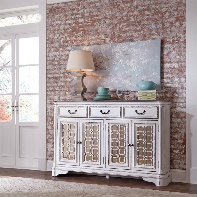 Bowery Hill Wood Antique White Buffet Rectangular Unassembled