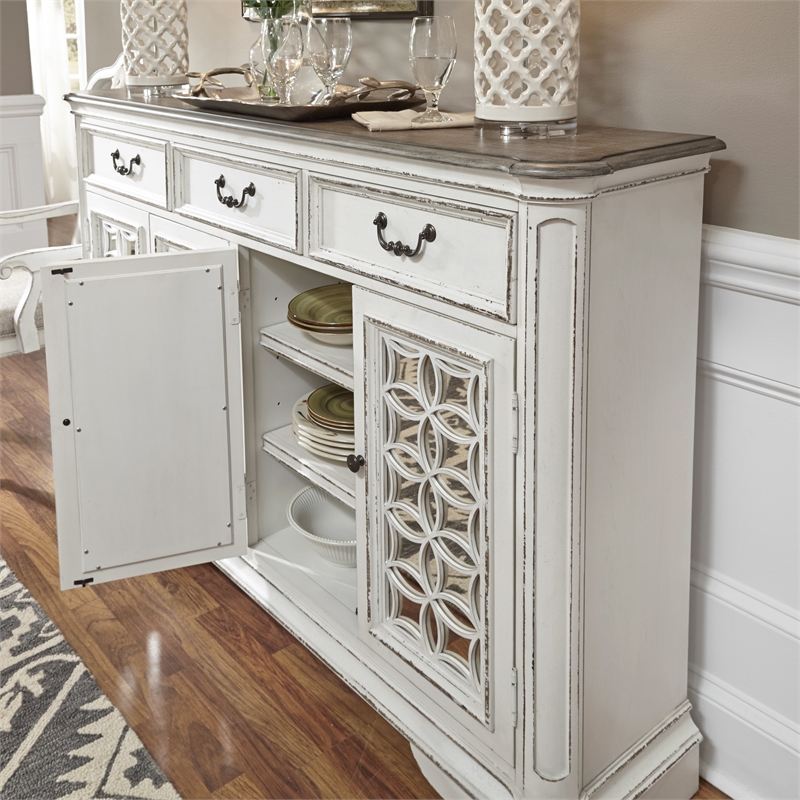 Bowery Hill Wood Antique White Buffet Rectangular Unassembled