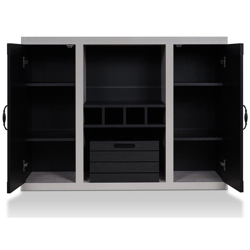 Bowery Hill Industrial Wood Wine Rack Buffet in Black and Cement