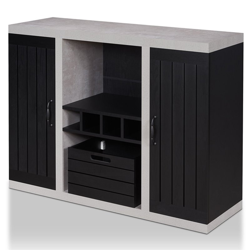 Bowery Hill Industrial Wood Wine Rack Buffet in Black and Cement