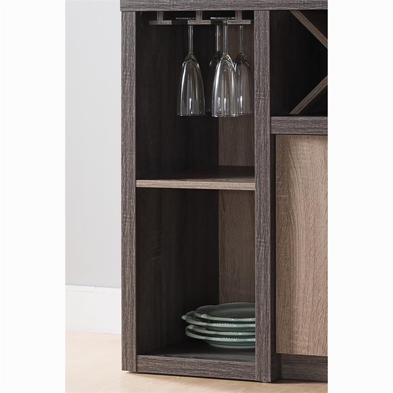 Bowery Hill Transitional Wood Wine Rack Buffet in Distressed Gray
