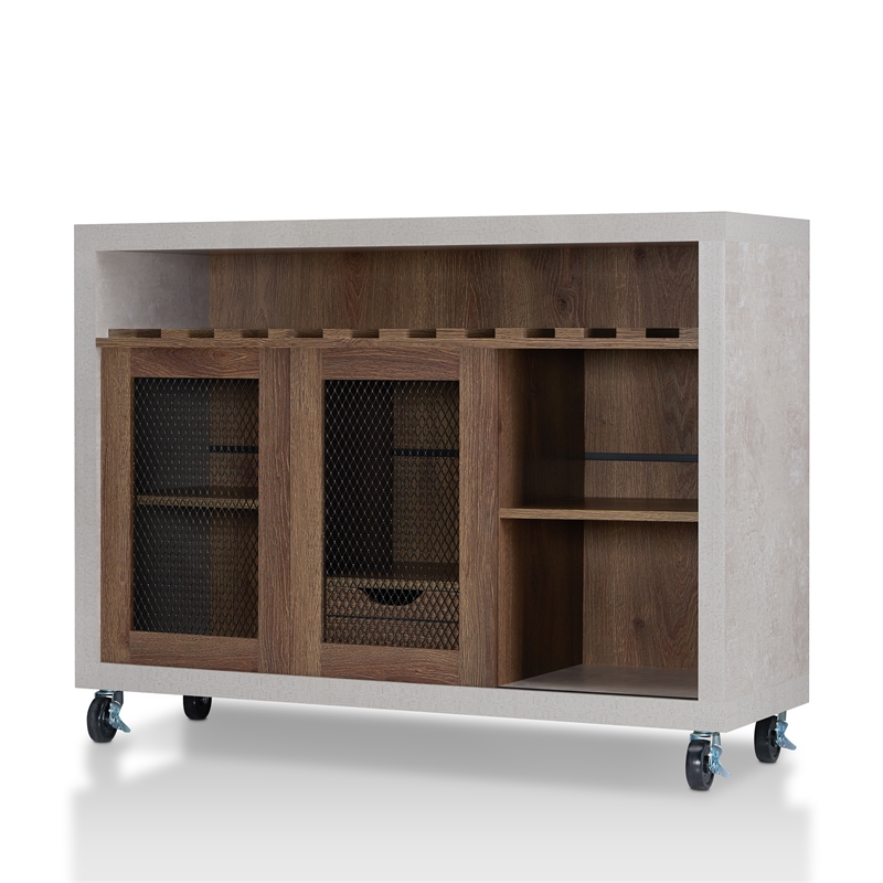 Bowery Hill Industrial Wood Wine Rack Buffet in Distressed Walnut