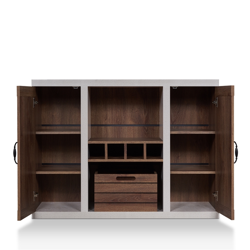 Bowery Hill Industrial Wood Wine Rack Buffet in Distressed Walnut