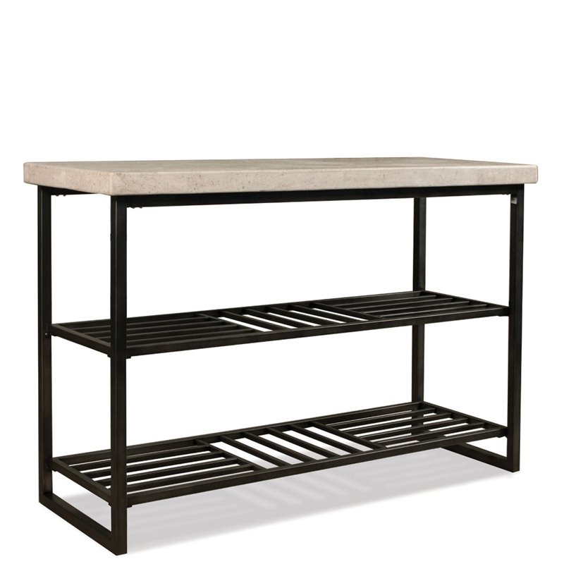 Bowery Hill Contemporary Console Table in Alabaster Travertine
