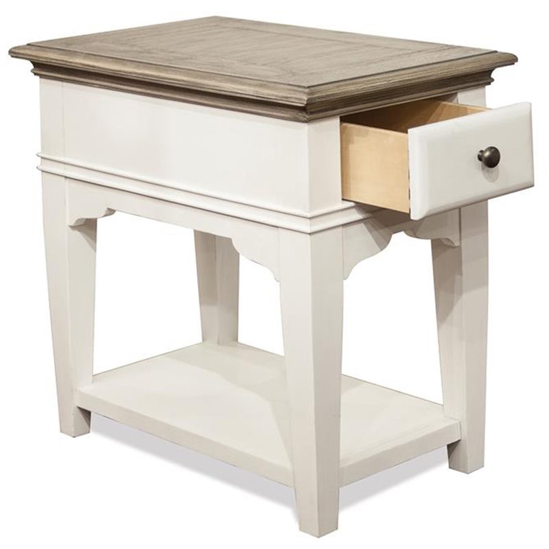 Bowery Hill 1 Drawer Coastal Wood End Table with Bottom Shelf in White