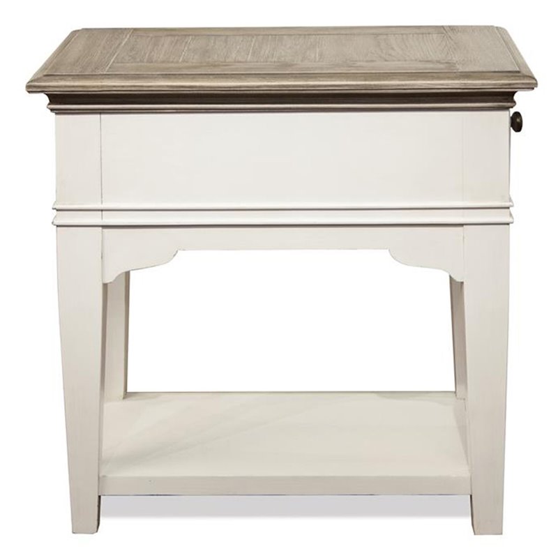Bowery Hill 1 Drawer Coastal Wood End Table with Bottom Shelf in White