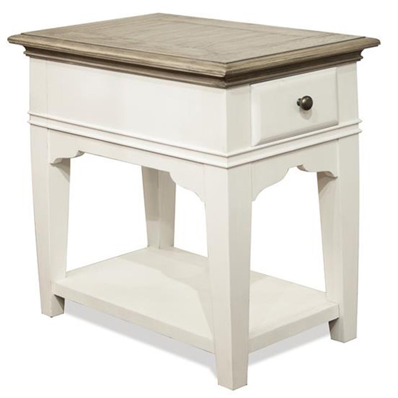 Bowery Hill 1 Drawer Coastal Wood End Table with Bottom Shelf in White