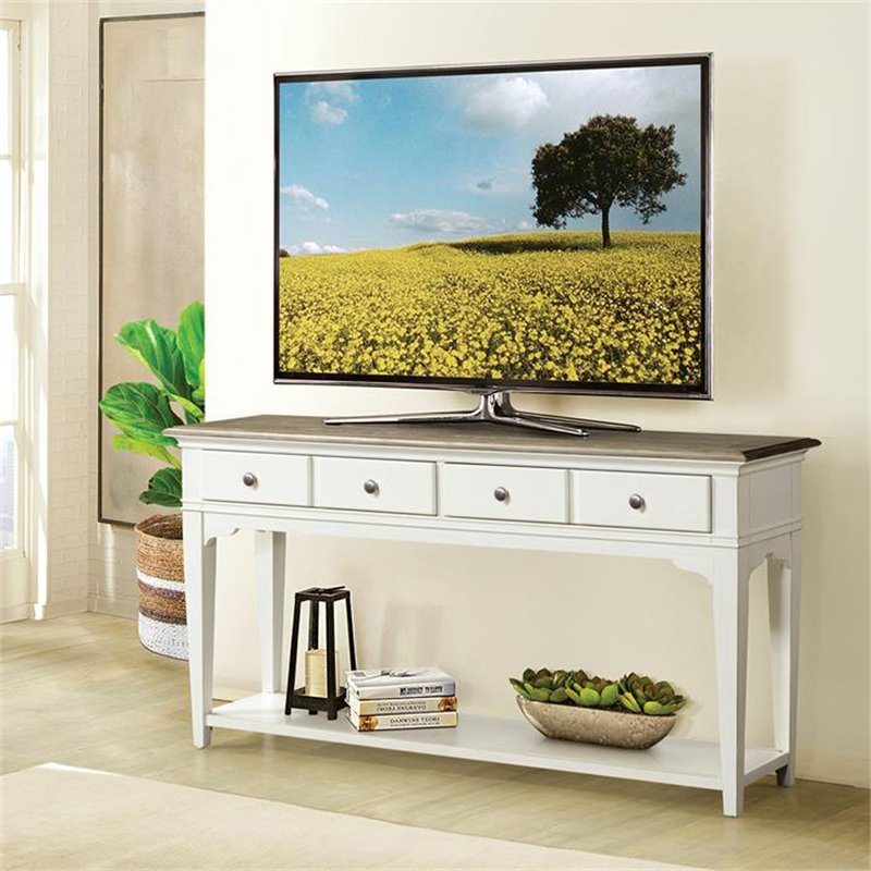 Bowery Hill Hardwood Solid Natural and Paperwhite Console Table Rectangular 58