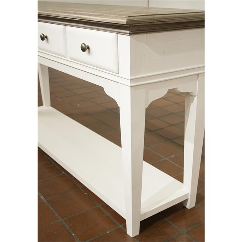 Bowery Hill Hardwood Solid Natural and Paperwhite Console Table Rectangular 58