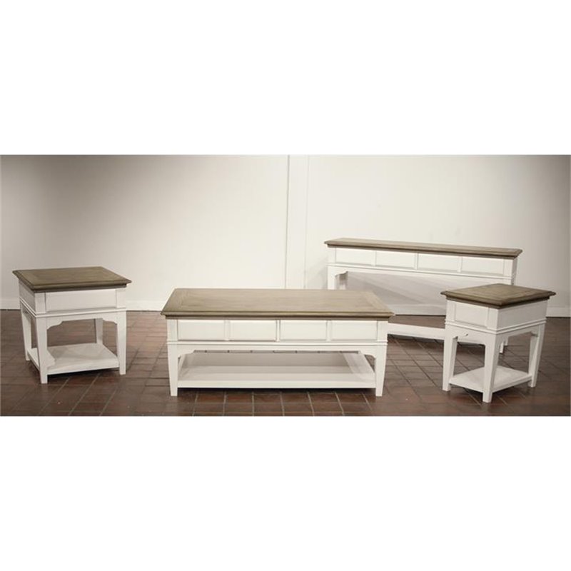 Bowery Hill Hardwood Solid Natural and Paperwhite Console Table Rectangular 58