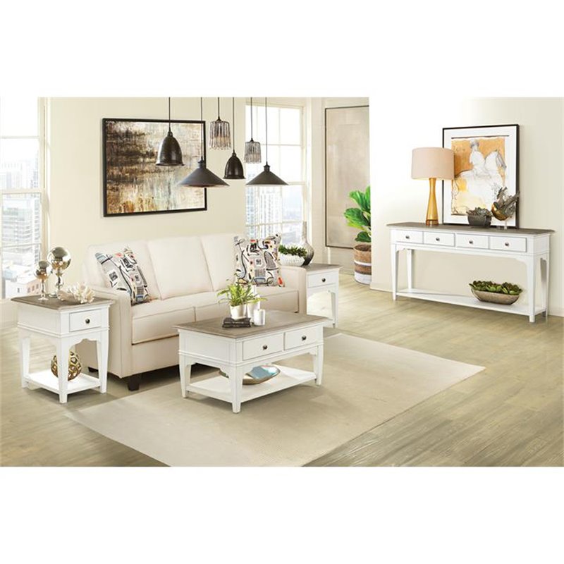 Bowery Hill Hardwood Solid Natural and Paperwhite Console Table Rectangular 58