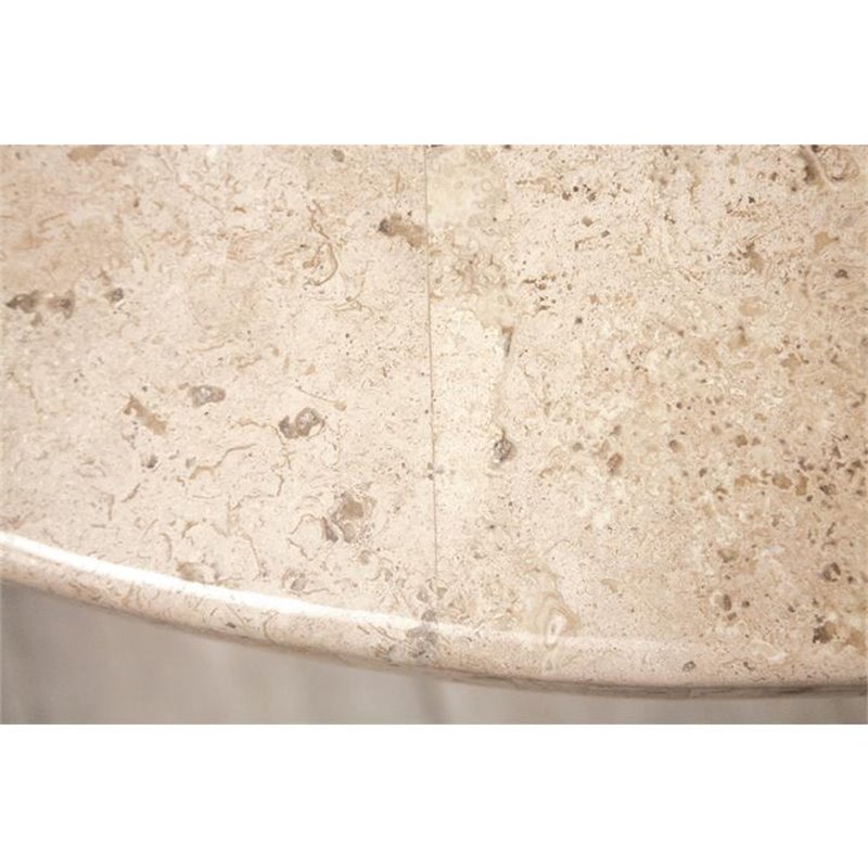 Bowery Hill Contemporary Round Stone Top Coffee Table in Alabaster Travertine
