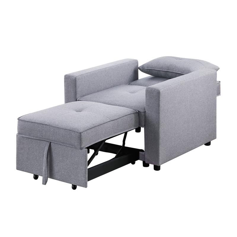 Bowery Hill Linen Light Gray Convertible Sleeper Chair Rectangular Pillow Included 33.25