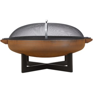 Bowery Hill Contemporary 37&quot Round Steel Fire Pit in Rust Brown