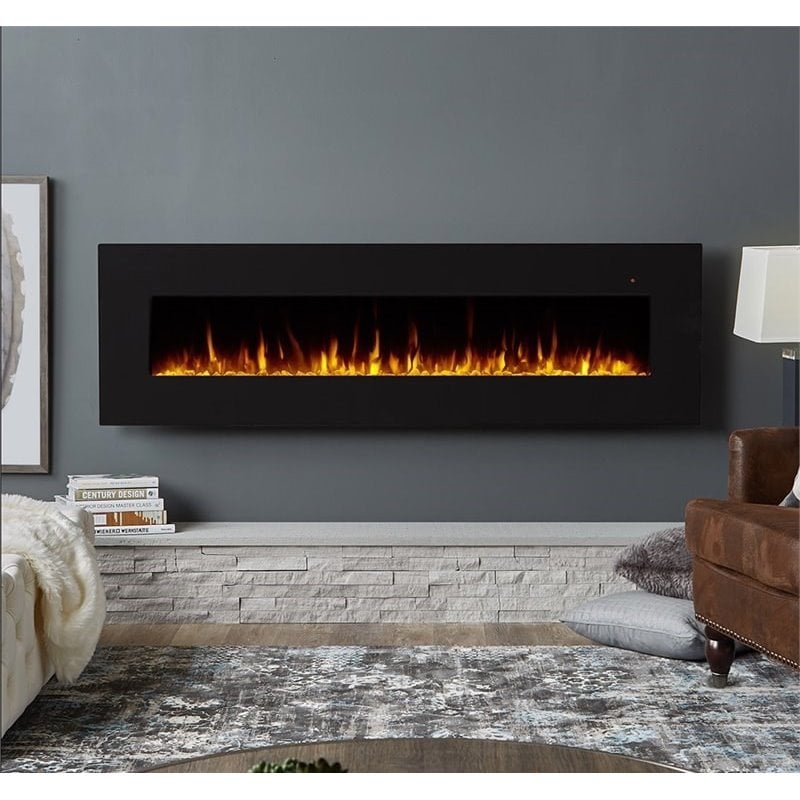 Bowery Hill Steel Black Electric Fireplace Wall Mounted 72