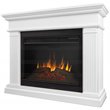 Bowery Hill Solid Wood White Electric Fireplace Rectangular Thermostat Timer 43.25