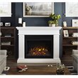Bowery Hill Solid Wood White Electric Fireplace Rectangular Thermostat Timer 43.25
