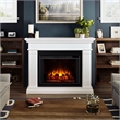 Bowery Hill Solid Wood White Electric Fireplace Rectangular Thermostat Timer 43.25