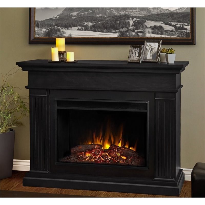 Bowery Hill Wood Black Electric Fireplace Rectangular Supplemental Heat 43.25