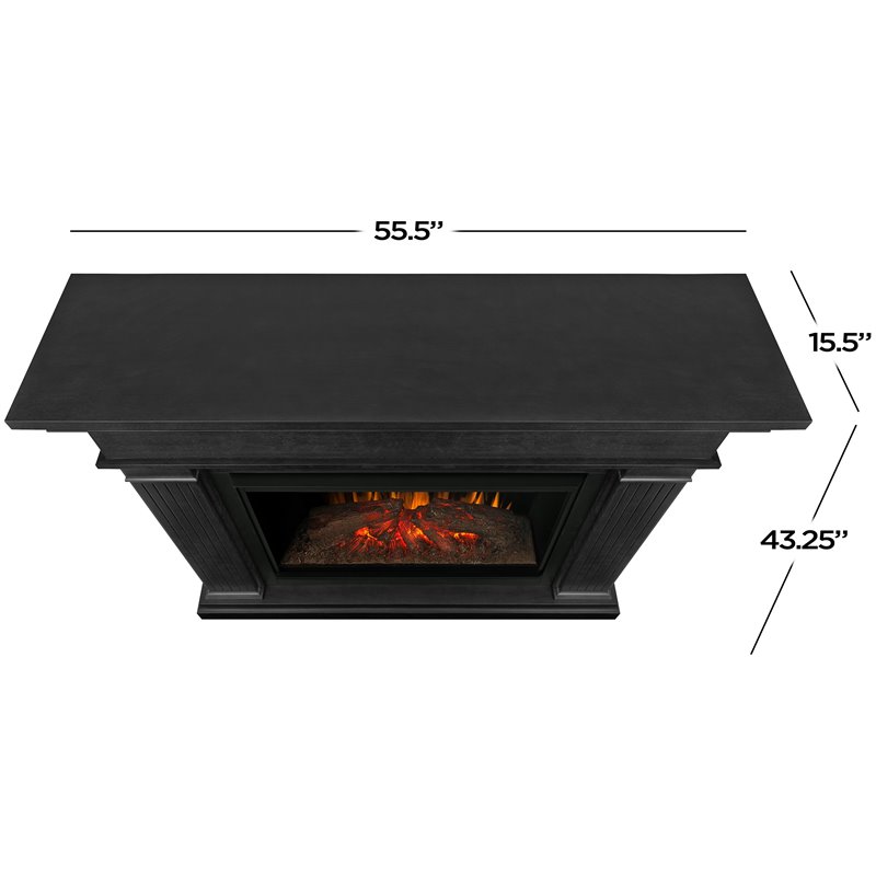 Bowery Hill Wood Black Electric Fireplace Rectangular Supplemental Heat 43.25