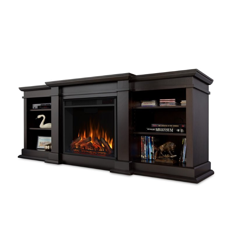 Bowery Hill Solid Wood Walnut TV Stand Rectangular Electric Fireplace 71.73