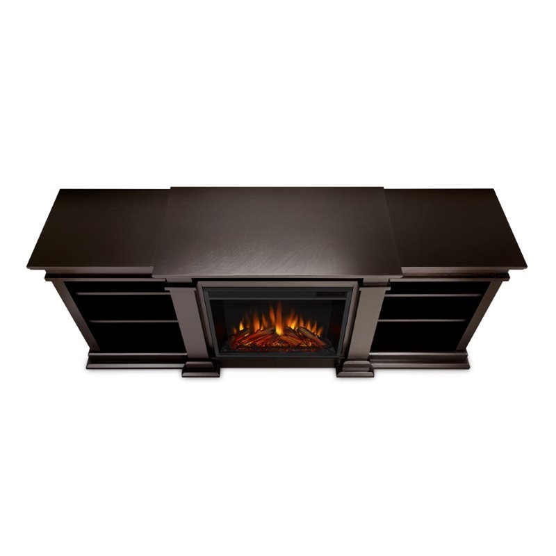 Bowery Hill Solid Wood Walnut TV Stand Rectangular Electric Fireplace 71.73