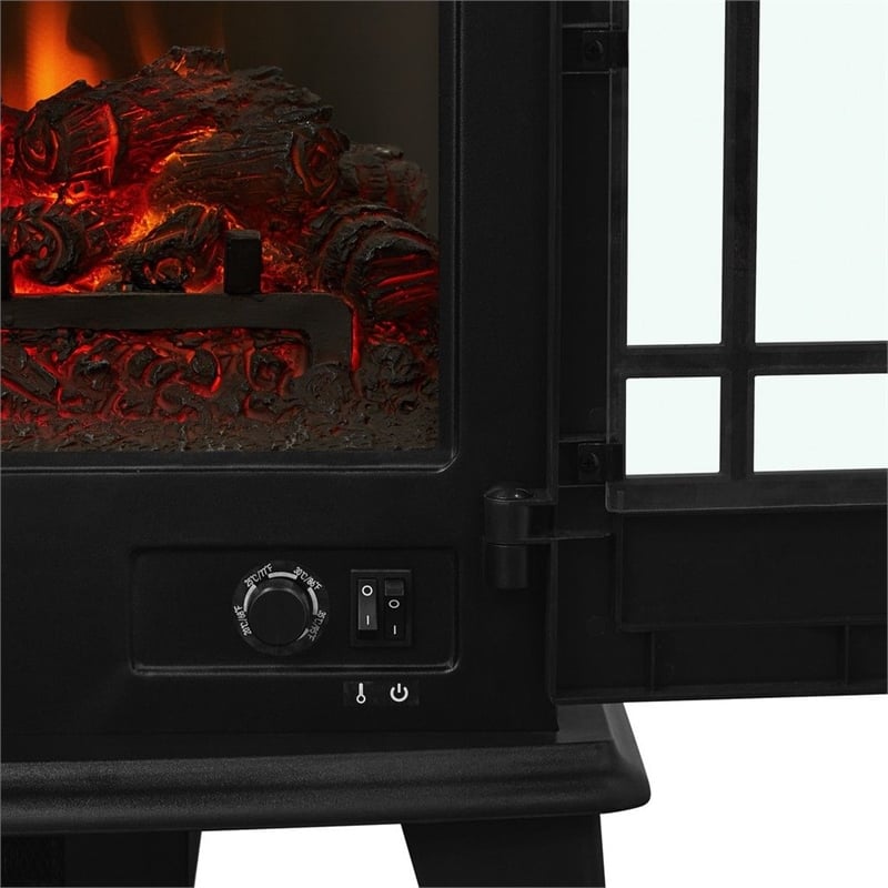 Bowery Hill Contemporary Metal Modern Stove Electric Fireplace in Black