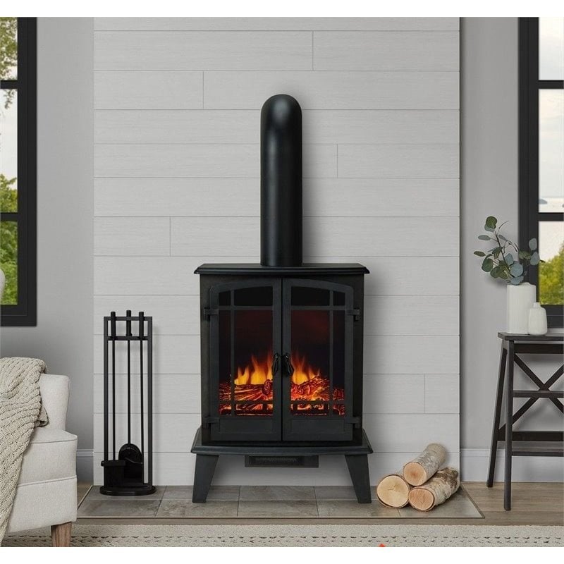 Bowery Hill Contemporary Metal Modern Stove Electric Fireplace in Black