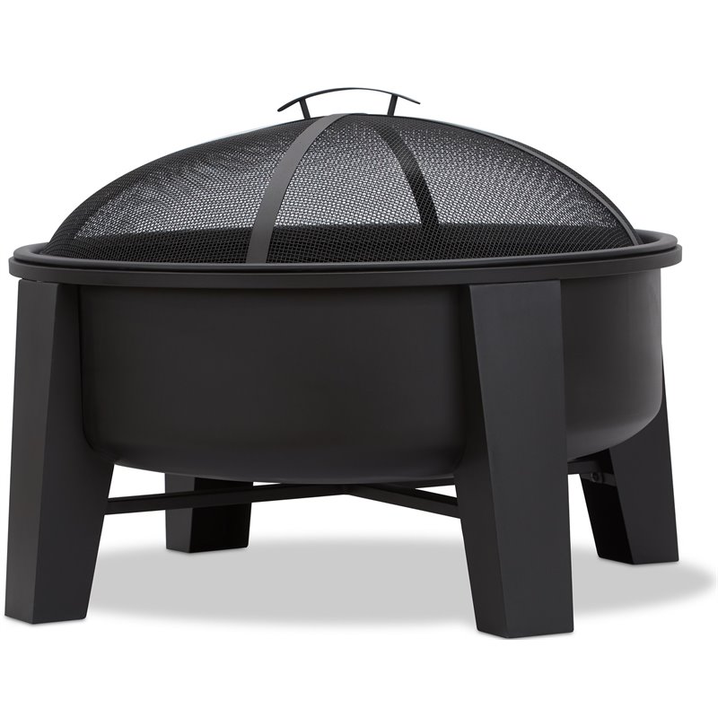 Bowery Hill Iron Black Fire Pit Circular Heat Resistant Weather Resistant 35