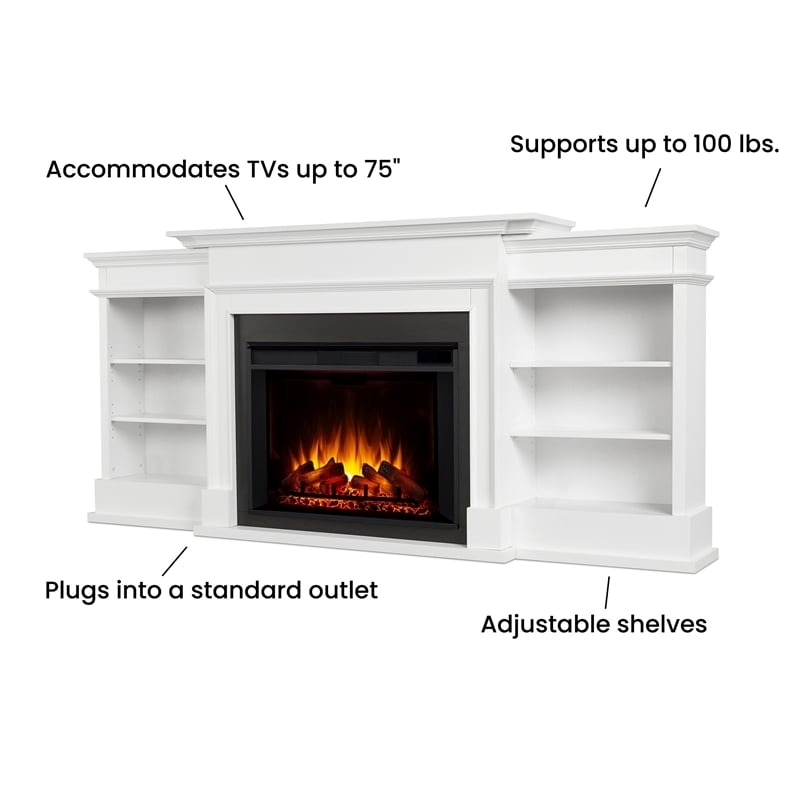Bowery Hill Solid Wood White TV Stand Rectangular Electric Fireplace 92.38