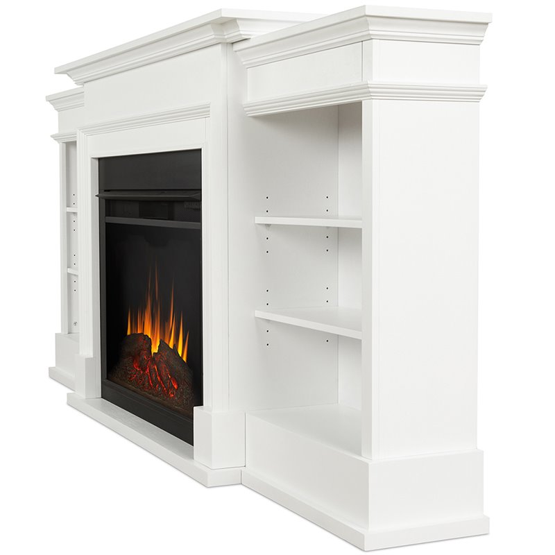 Bowery Hill Solid Wood White TV Stand Rectangular Electric Fireplace 92.38
